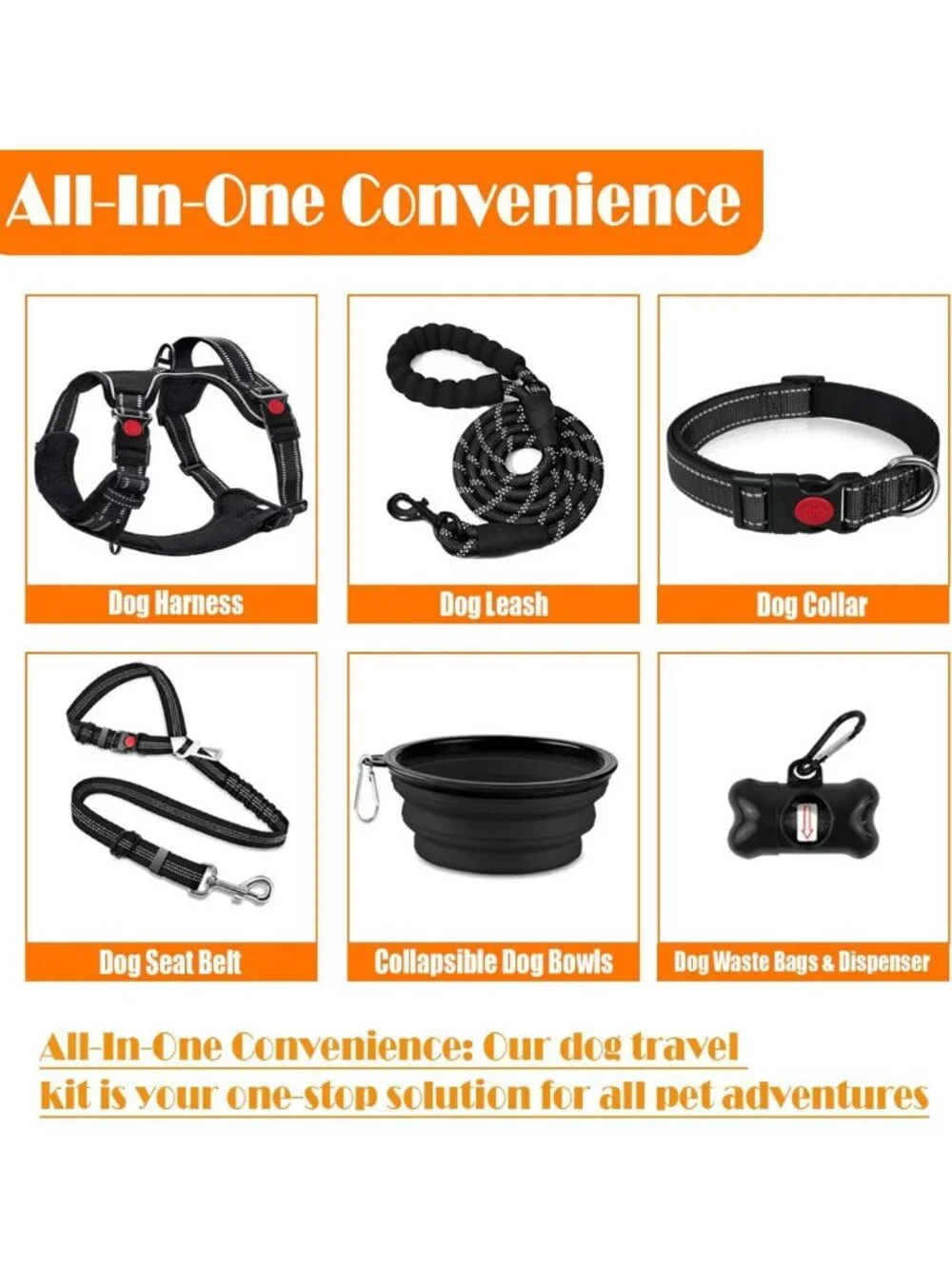 No-Pull Dog Harness, Collar & Leash Set with Travel Accessories for Easy Walks